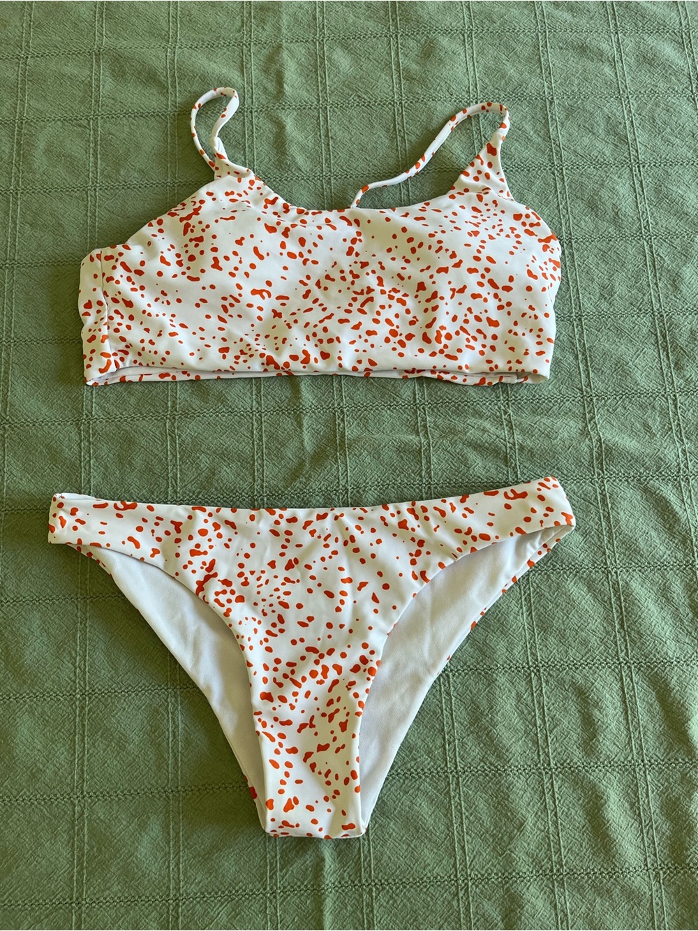 SHEIN White Two-Piece Swim Set with Orange Spot Print